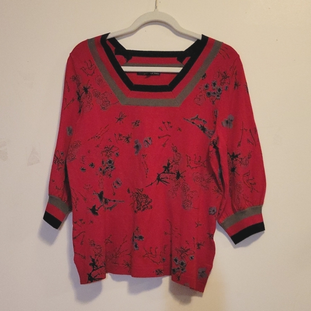 Pierri New York 3/4 sleeve red sweater square neck size L - Picture 2 of 11